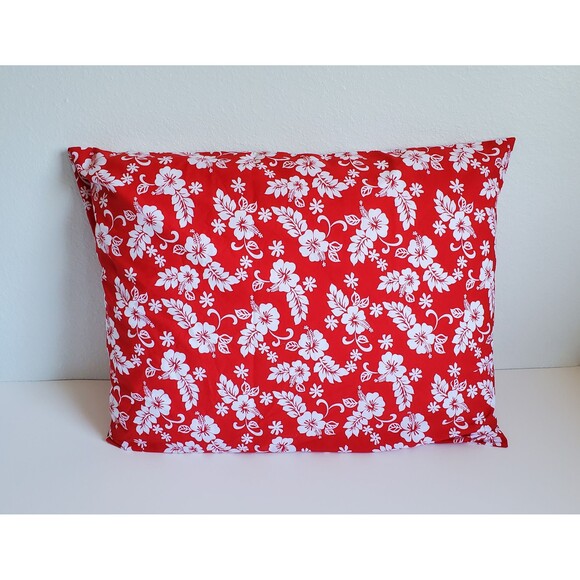 Red Pillowcase with White Hibiscus | Handmade | 100% Cotton - Picture 1 of 3